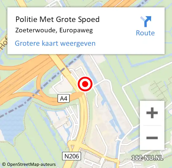 Locatie op kaart van de 112 melding: Politie Met Grote Spoed Naar Zoeterwoude, Europaweg op 17 september 2021 08:51