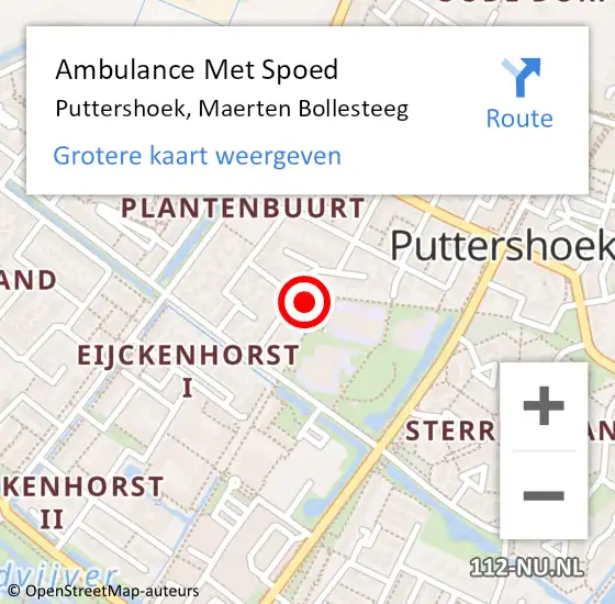 Locatie op kaart van de 112 melding: Ambulance Met Spoed Naar Puttershoek, Maerten Bollesteeg op 17 september 2021 09:10