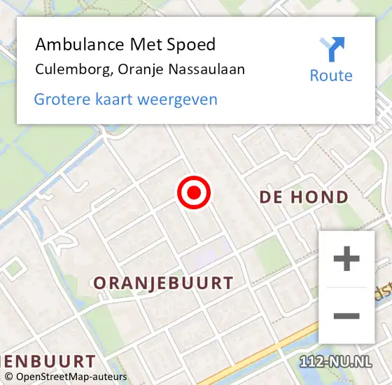 Locatie op kaart van de 112 melding: Ambulance Met Spoed Naar Culemborg, Oranje Nassaulaan op 17 september 2021 09:12