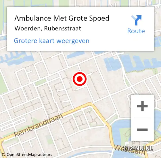 Locatie op kaart van de 112 melding: Ambulance Met Grote Spoed Naar Woerden, Rubensstraat op 17 september 2021 09:17