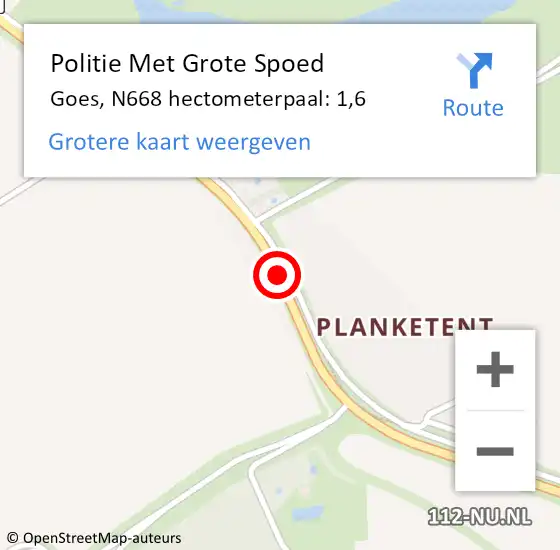 Locatie op kaart van de 112 melding: Politie Met Grote Spoed Naar Goes, N668 hectometerpaal: 1,6 op 17 september 2021 09:26