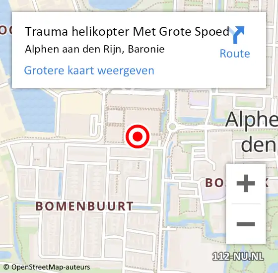 Locatie op kaart van de 112 melding: Trauma helikopter Met Grote Spoed Naar Alphen aan den Rijn, Baronie op 17 september 2021 09:29