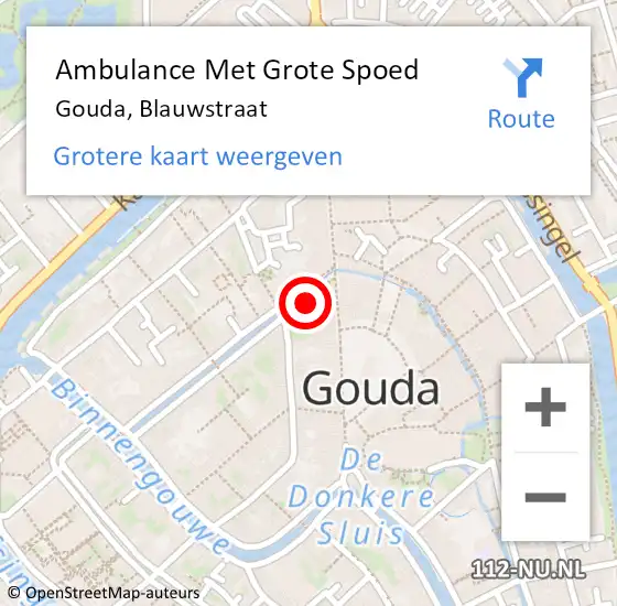 Locatie op kaart van de 112 melding: Ambulance Met Grote Spoed Naar Gouda, Blauwstraat op 17 september 2021 09:33