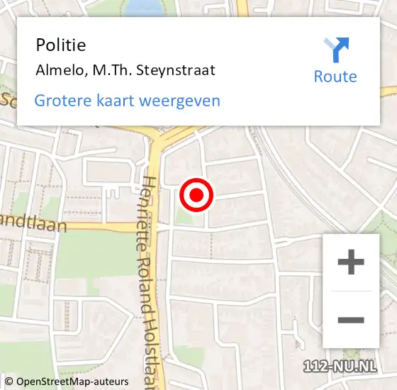 Locatie op kaart van de 112 melding: Politie Almelo, M.Th. Steynstraat op 17 september 2021 09:51