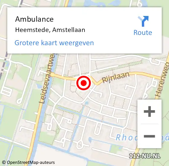 Locatie op kaart van de 112 melding: Ambulance Heemstede, Amstellaan op 17 september 2021 10:24