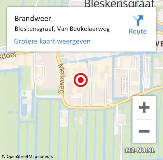 Locatie op kaart van de 112 melding: Brandweer Bleskensgraaf, Van Beukelaarweg op 17 september 2021 10:44