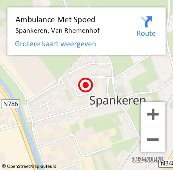Locatie op kaart van de 112 melding: Ambulance Met Spoed Naar Spankeren, Van Rhemenhof op 17 september 2021 10:50