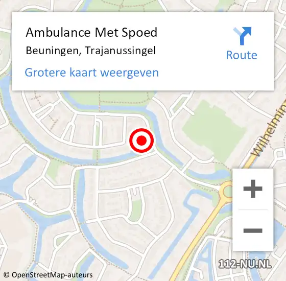 Locatie op kaart van de 112 melding: Ambulance Met Spoed Naar Beuningen, Trajanussingel op 17 september 2021 11:57