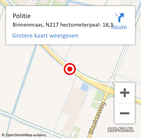 Locatie op kaart van de 112 melding: Politie Binnenmaas, N217 hectometerpaal: 18,3 op 17 september 2021 11:57