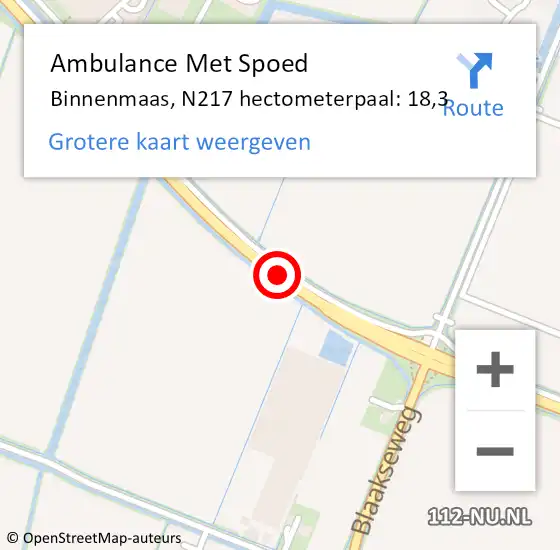 Locatie op kaart van de 112 melding: Ambulance Met Spoed Naar Binnenmaas, N217 hectometerpaal: 18,3 op 17 september 2021 11:58