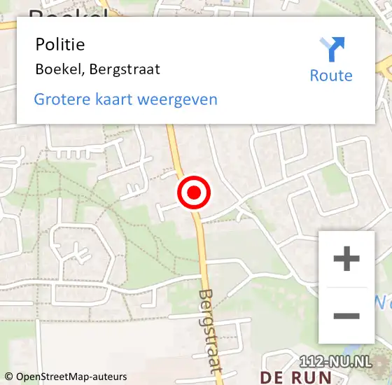 Locatie op kaart van de 112 melding: Politie Boekel, Bergstraat op 17 september 2021 12:02