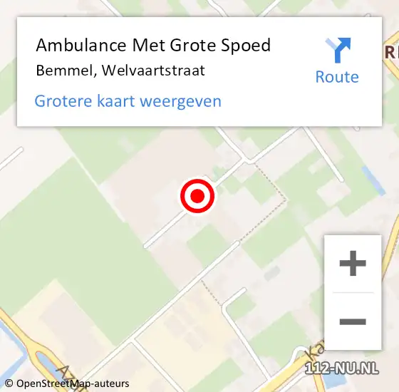 Locatie op kaart van de 112 melding: Ambulance Met Grote Spoed Naar Bemmel, Welvaartstraat op 17 september 2021 12:07