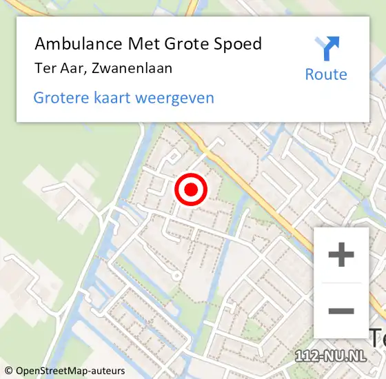 Locatie op kaart van de 112 melding: Ambulance Met Grote Spoed Naar Ter Aar, Zwanenlaan op 17 september 2021 12:09