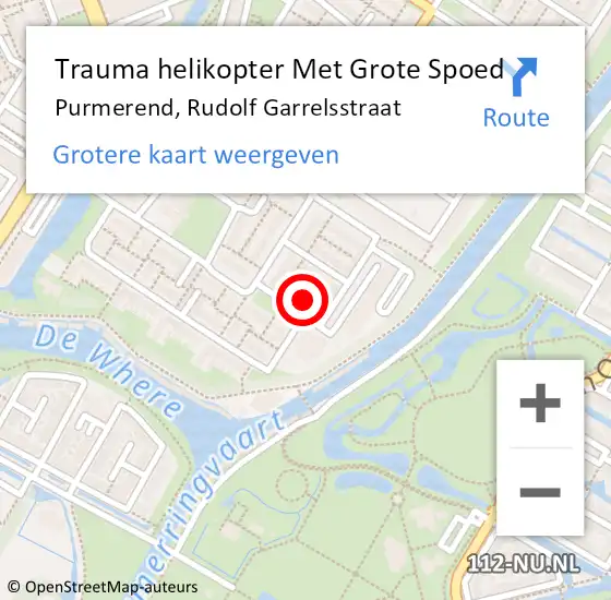 Locatie op kaart van de 112 melding: Trauma helikopter Met Grote Spoed Naar Purmerend, Rudolf Garrelsstraat op 17 september 2021 12:43