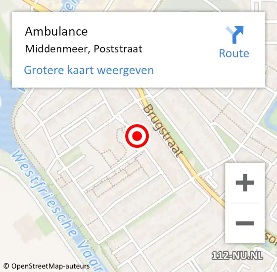 Locatie op kaart van de 112 melding: Ambulance Middenmeer, Poststraat op 17 september 2021 13:32