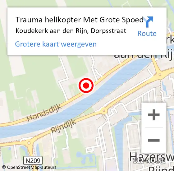 Locatie op kaart van de 112 melding: Trauma helikopter Met Grote Spoed Naar Koudekerk aan den Rijn, Dorpsstraat op 17 september 2021 13:38