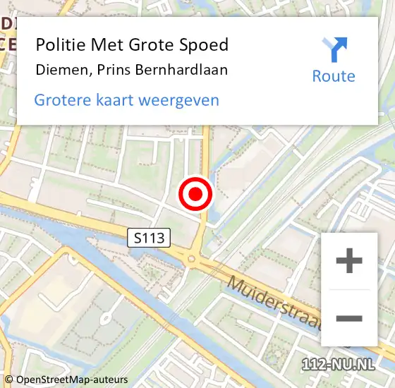 Locatie op kaart van de 112 melding: Politie Met Grote Spoed Naar Diemen, Prins Bernhardlaan op 17 september 2021 13:48