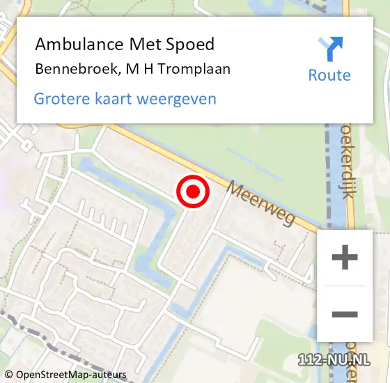 Locatie op kaart van de 112 melding: Ambulance Met Spoed Naar Bennebroek, M H Tromplaan op 17 september 2021 13:52