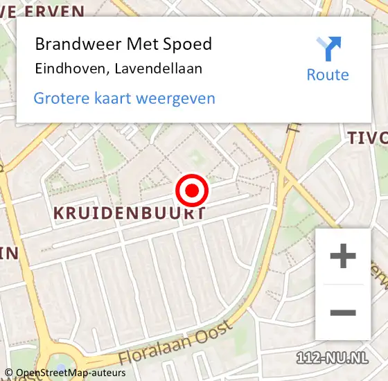 Locatie op kaart van de 112 melding: Brandweer Met Spoed Naar Eindhoven, Lavendellaan op 17 september 2021 13:54