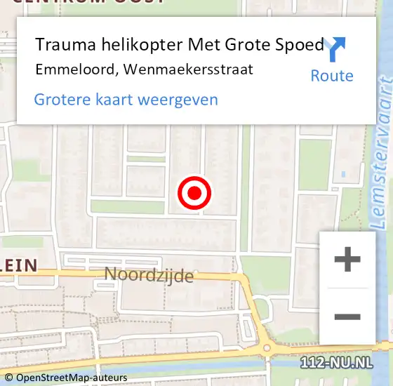 Locatie op kaart van de 112 melding: Trauma helikopter Met Grote Spoed Naar Emmeloord, Wenmaekersstraat op 17 september 2021 13:59