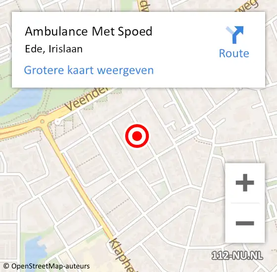 Locatie op kaart van de 112 melding: Ambulance Met Spoed Naar Ede, Irislaan op 17 september 2021 14:06