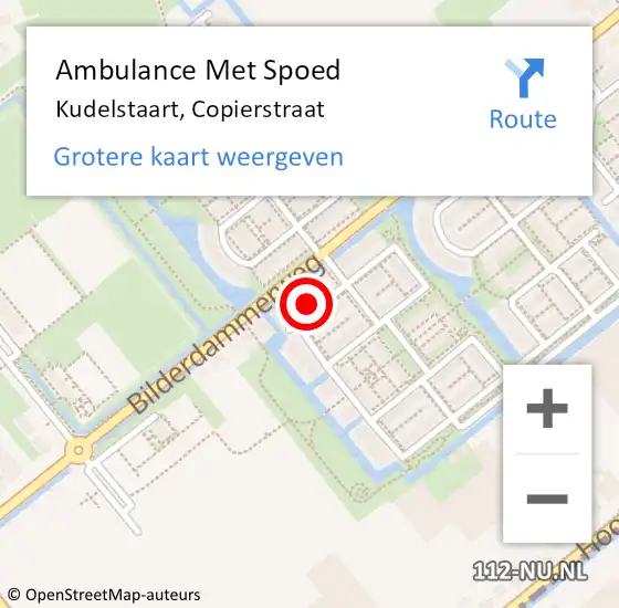 Locatie op kaart van de 112 melding: Ambulance Met Spoed Naar Kudelstaart, Copierstraat op 17 september 2021 14:53