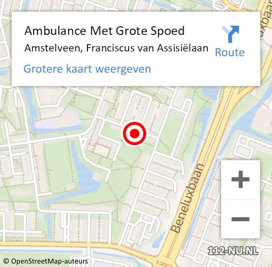 Locatie op kaart van de 112 melding: Ambulance Met Grote Spoed Naar Amstelveen, Franciscus van Assisiëlaan op 17 september 2021 15:28