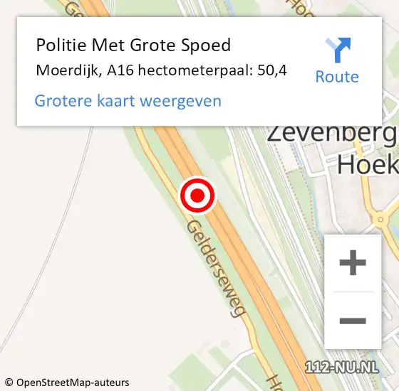 Locatie op kaart van de 112 melding: Politie Met Grote Spoed Naar Moerdijk, A16 hectometerpaal: 50,4 op 17 september 2021 16:11