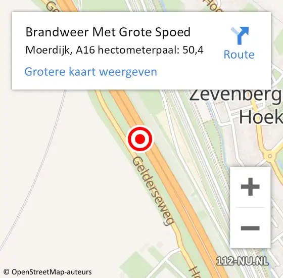 Locatie op kaart van de 112 melding: Brandweer Met Grote Spoed Naar Moerdijk, A16 hectometerpaal: 50,4 op 17 september 2021 16:15