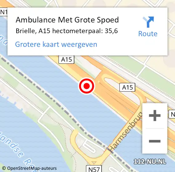 Locatie op kaart van de 112 melding: Ambulance Met Grote Spoed Naar Brielle, A15 hectometerpaal: 35,6 op 17 september 2021 16:24