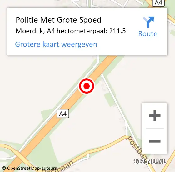 Locatie op kaart van de 112 melding: Politie Met Grote Spoed Naar Moerdijk, A4 hectometerpaal: 211,5 op 17 september 2021 16:24