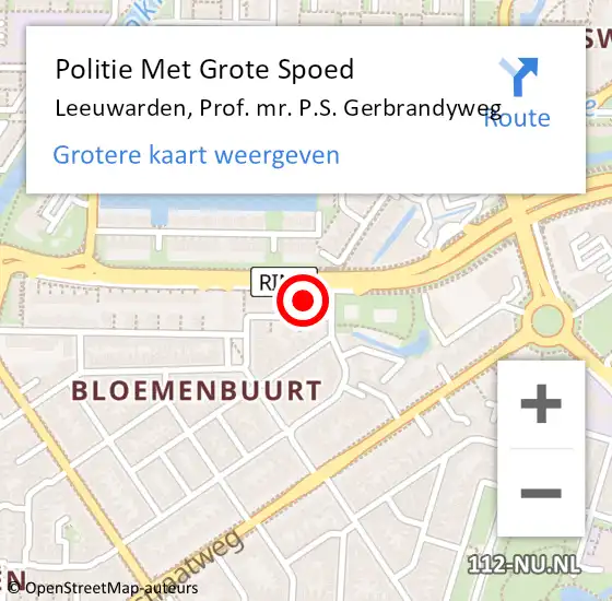 Locatie op kaart van de 112 melding: Politie Met Grote Spoed Naar Leeuwarden, Prof. mr. P.S. Gerbrandyweg op 17 september 2021 16:31