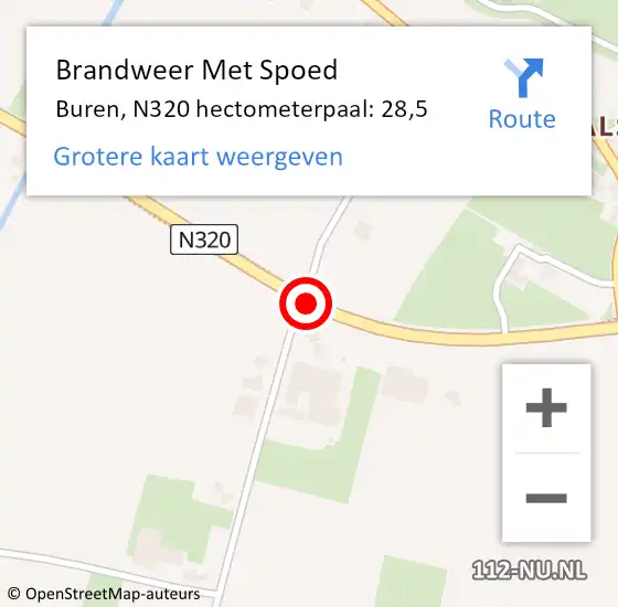 Locatie op kaart van de 112 melding: Brandweer Met Spoed Naar Buren, N320 hectometerpaal: 28,5 op 17 september 2021 16:44