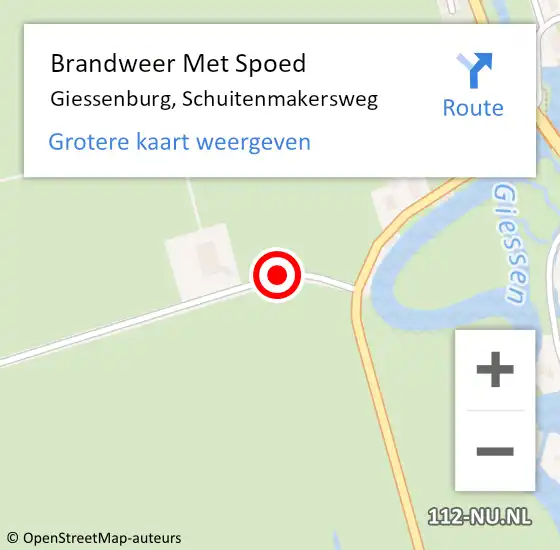 Locatie op kaart van de 112 melding: Brandweer Met Spoed Naar Giessenburg, Schuitenmakersweg op 17 september 2021 16:48