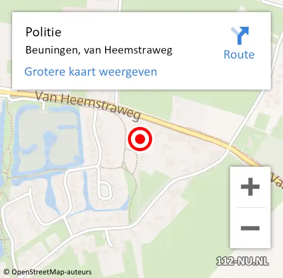 Locatie op kaart van de 112 melding: Politie Beuningen, van Heemstraweg op 17 september 2021 17:13