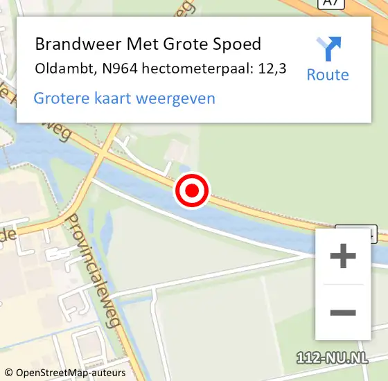 Locatie op kaart van de 112 melding: Brandweer Met Grote Spoed Naar Oldambt, N964 hectometerpaal: 12,3 op 17 september 2021 17:13
