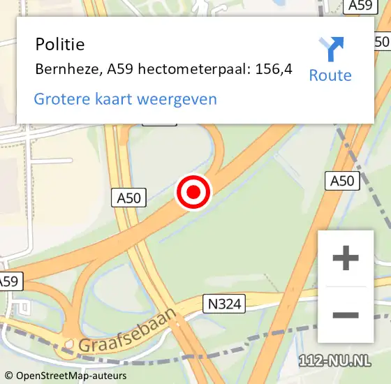 Locatie op kaart van de 112 melding: Politie Bernheze, A59 hectometerpaal: 156,4 op 17 september 2021 17:18