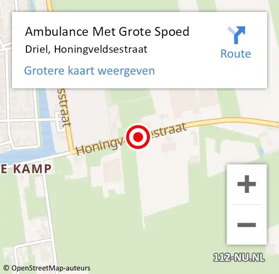 Locatie op kaart van de 112 melding: Ambulance Met Grote Spoed Naar Driel, Honingveldsestraat op 17 september 2021 17:26