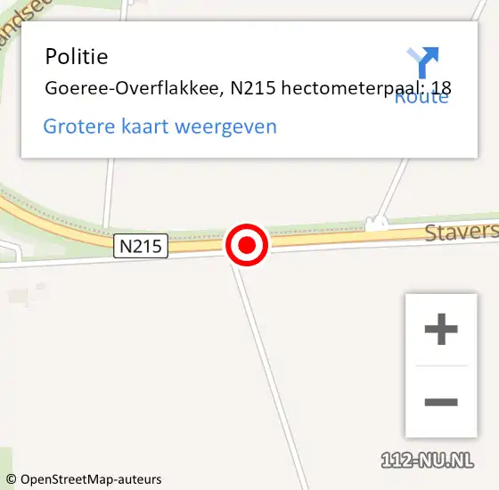 Locatie op kaart van de 112 melding: Politie Goeree Overflakkee, N215 hectometerpaal: 18 op 17 september 2021 18:23