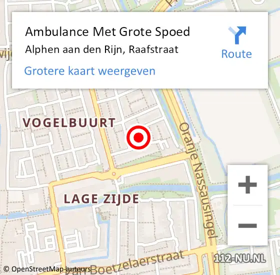 Locatie op kaart van de 112 melding: Ambulance Met Grote Spoed Naar Alphen aan den Rijn, Raafstraat op 17 september 2021 18:25