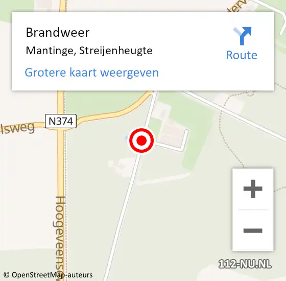 Locatie op kaart van de 112 melding: Brandweer Mantinge, Streijenheugte op 17 september 2021 18:30