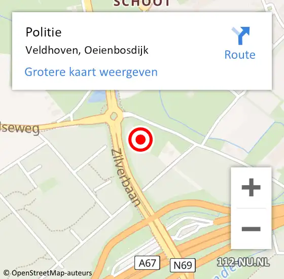 Locatie op kaart van de 112 melding: Politie Veldhoven, Oeienbosdijk op 17 september 2021 18:59