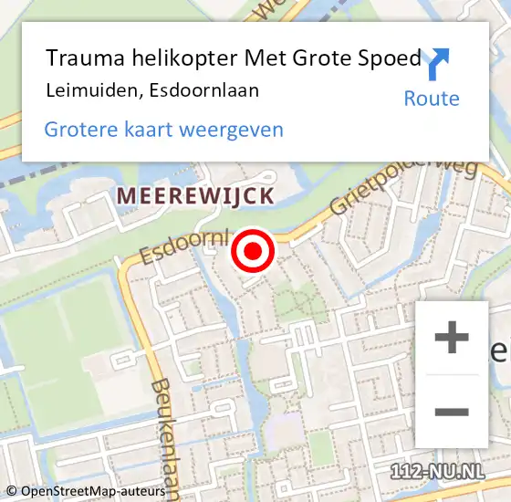 Locatie op kaart van de 112 melding: Trauma helikopter Met Grote Spoed Naar Leimuiden, Esdoornlaan op 17 september 2021 19:17
