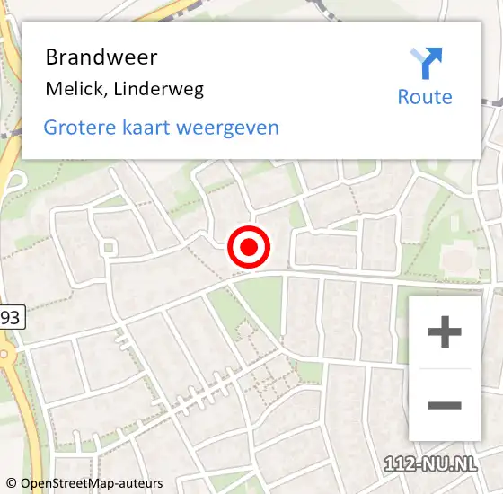 Locatie op kaart van de 112 melding: Brandweer Melick, Linderweg op 23 juni 2014 11:15