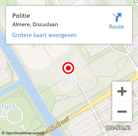 Locatie op kaart van de 112 melding: Politie Almere, Discuslaan op 17 september 2021 19:20