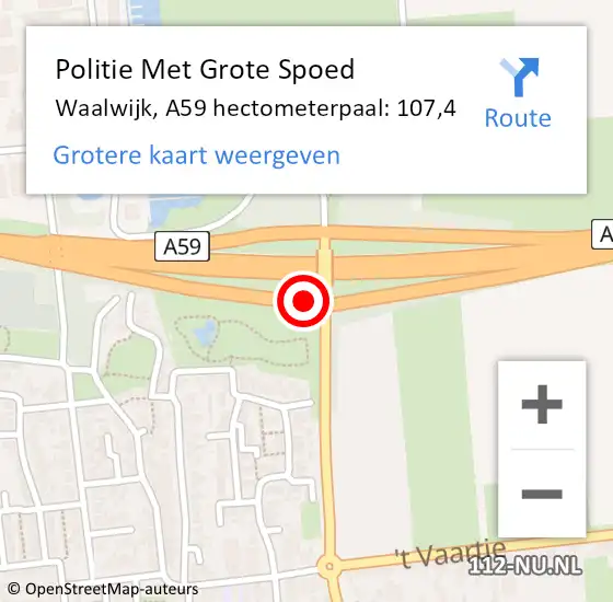 Locatie op kaart van de 112 melding: Politie Met Grote Spoed Naar Waalwijk, A59 hectometerpaal: 107,4 op 17 september 2021 20:10