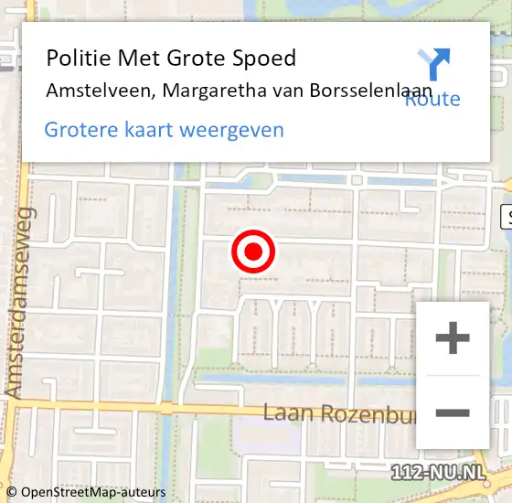 Locatie op kaart van de 112 melding: Politie Met Grote Spoed Naar Amstelveen, Margaretha van Borsselenlaan op 17 september 2021 20:33