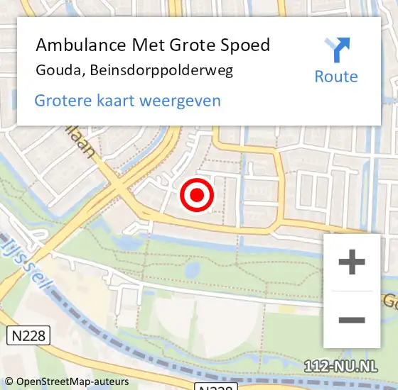 Locatie op kaart van de 112 melding: Ambulance Met Grote Spoed Naar Gouda, Beinsdorppolderweg op 17 september 2021 20:45