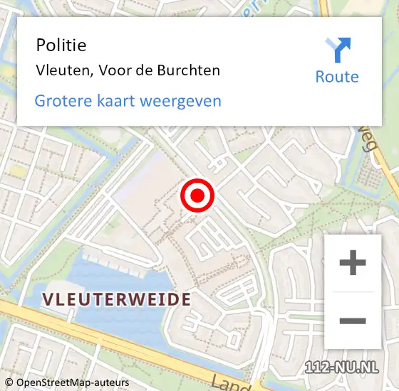 Locatie op kaart van de 112 melding: Politie Vleuten, Voor de Burchten op 17 september 2021 21:16