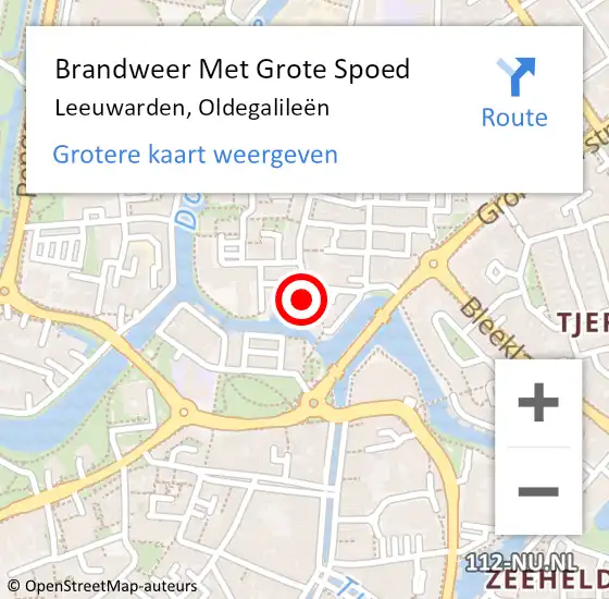 Locatie op kaart van de 112 melding: Brandweer Met Grote Spoed Naar Leeuwarden, Oldegalileën op 17 september 2021 21:19